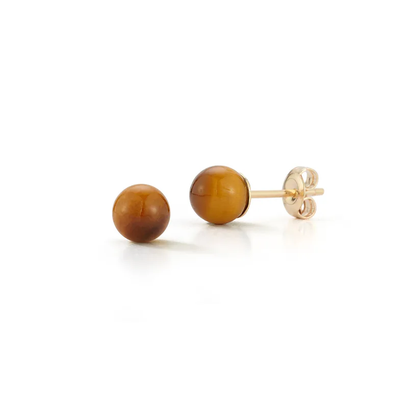 14kt 6mm Tigers Eye Studs