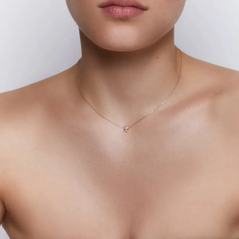 14kt Mini Suspended Cross Necklace
