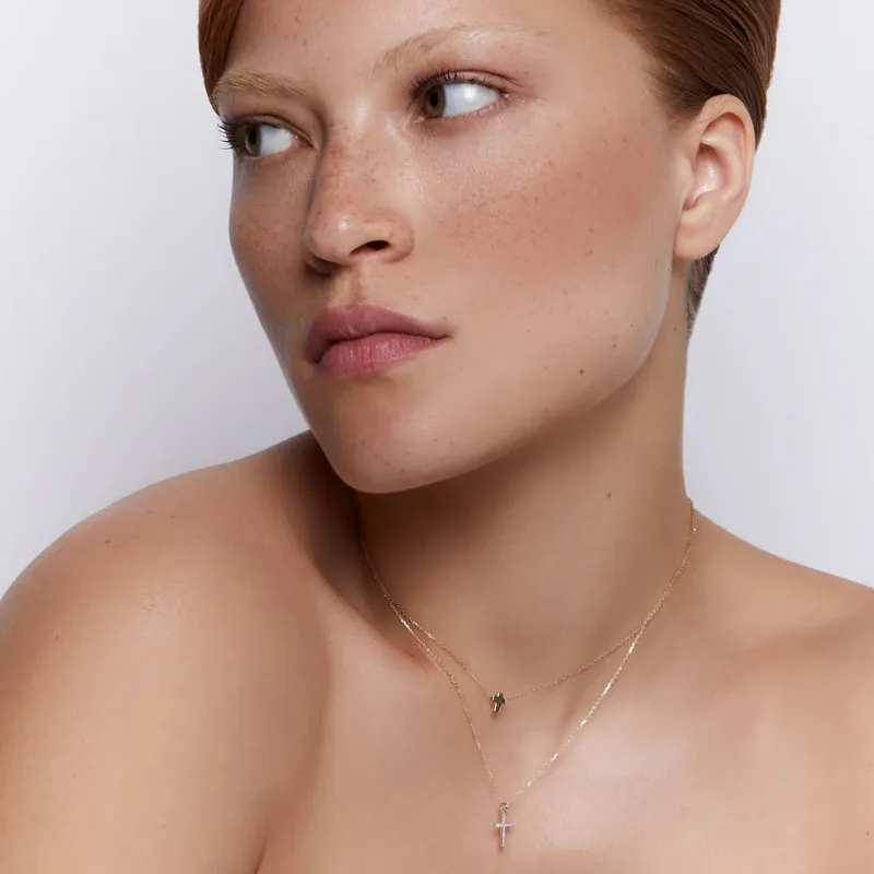 14kt Mini Suspended Cross Necklace