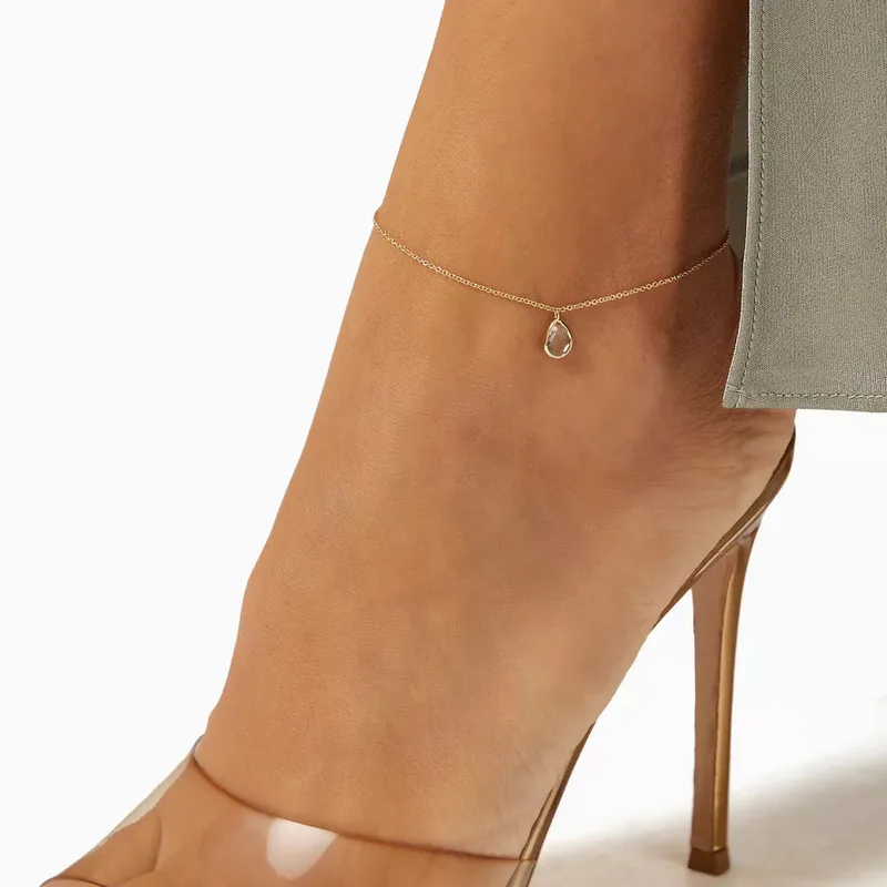 14kt Green Amethyst Pear Anklet