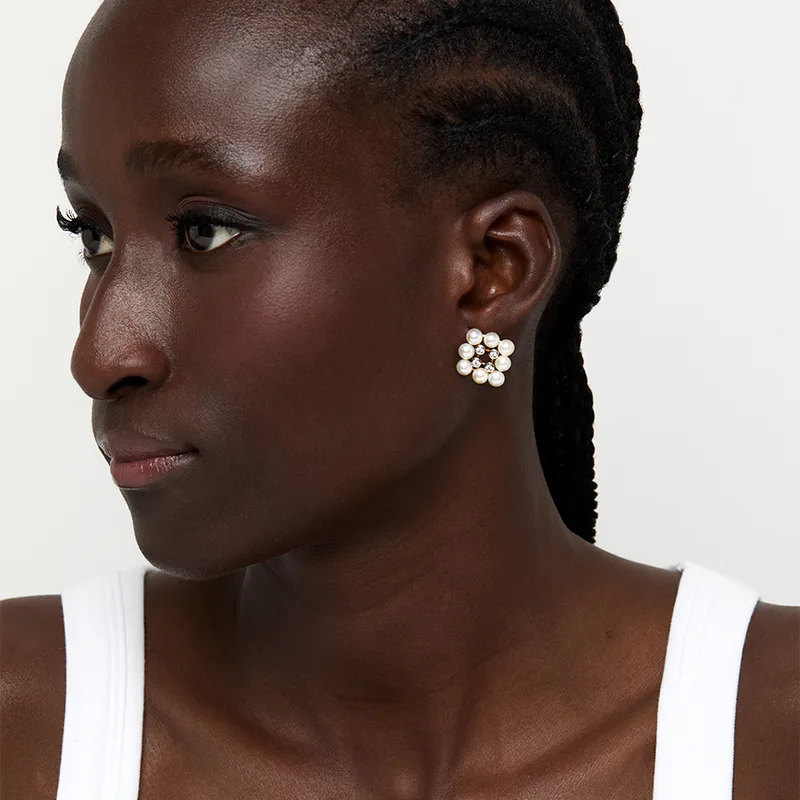 14kt Pearls and Diamond Cluster Stud Earrings