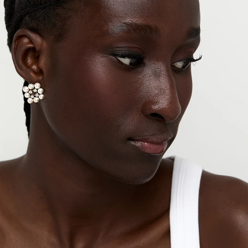14kt Pearls and Diamond Cluster Stud Earrings
