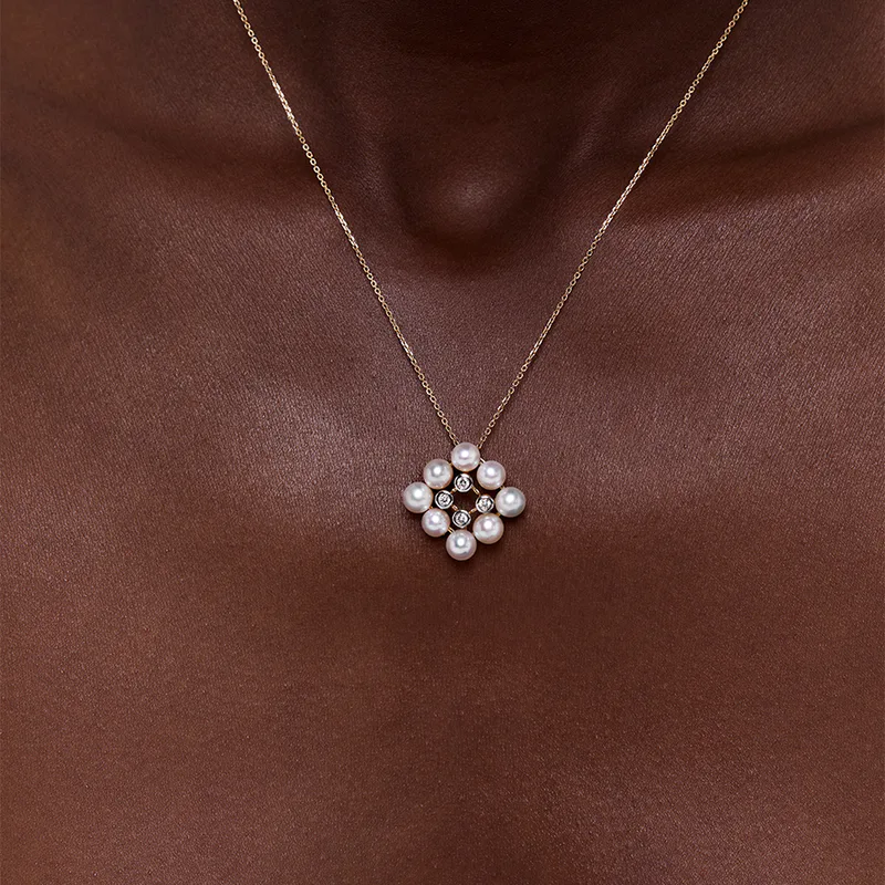 14kt Pearls and Diamond Cluster Necklace