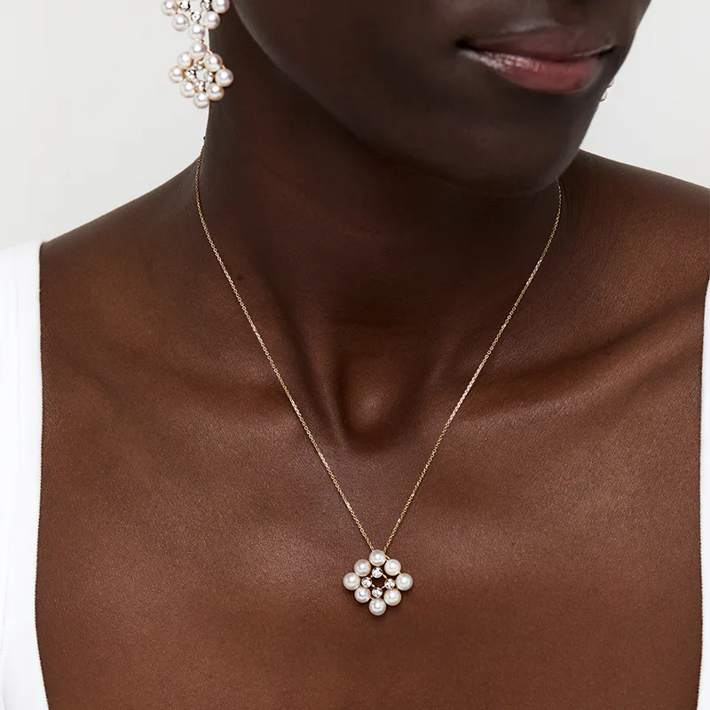 14kt Pearls and Diamond Cluster Necklace