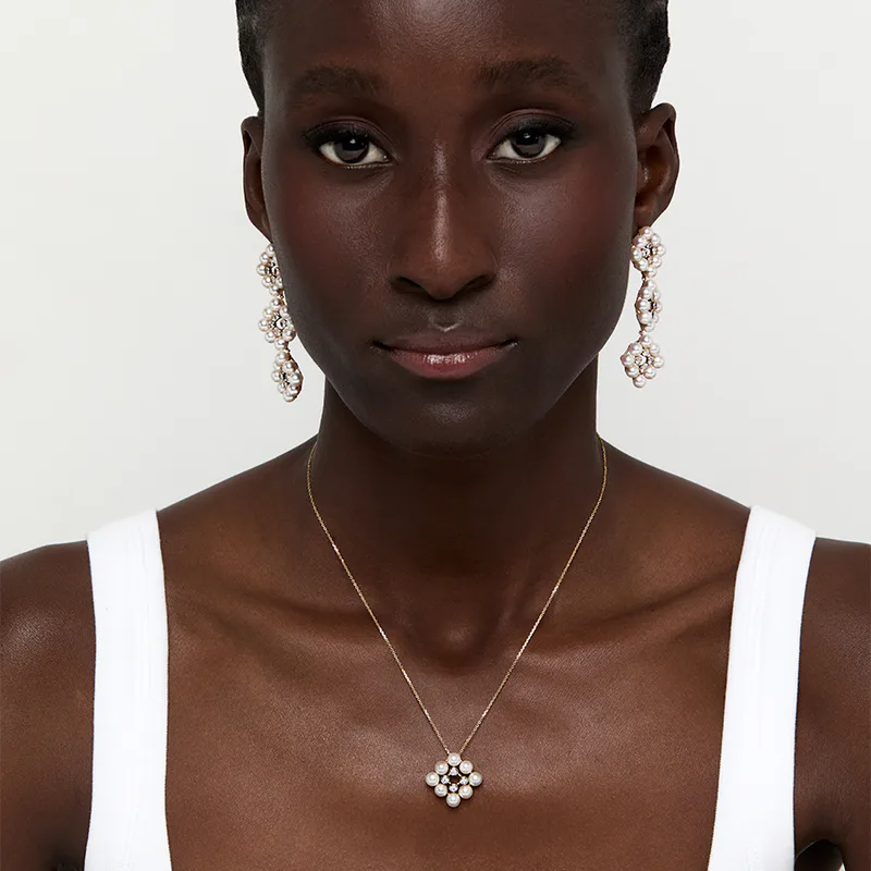 14kt Pearls and Diamond Cluster Necklace