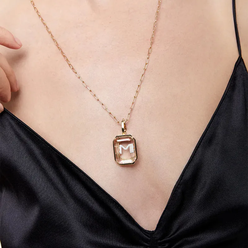 14kt Large Gold Frame Secret Initial Necklace