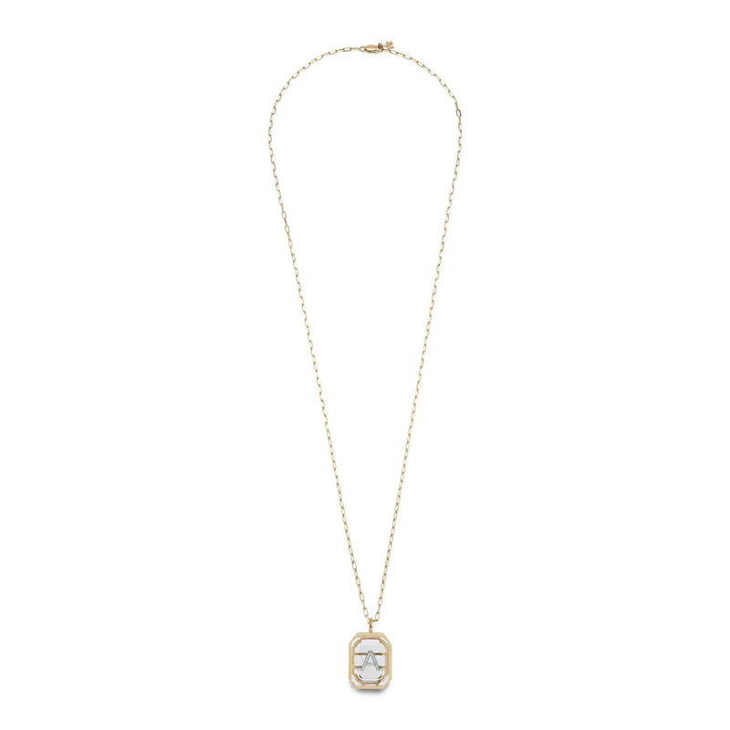14kt Large Gold Frame Secret Initial Necklace