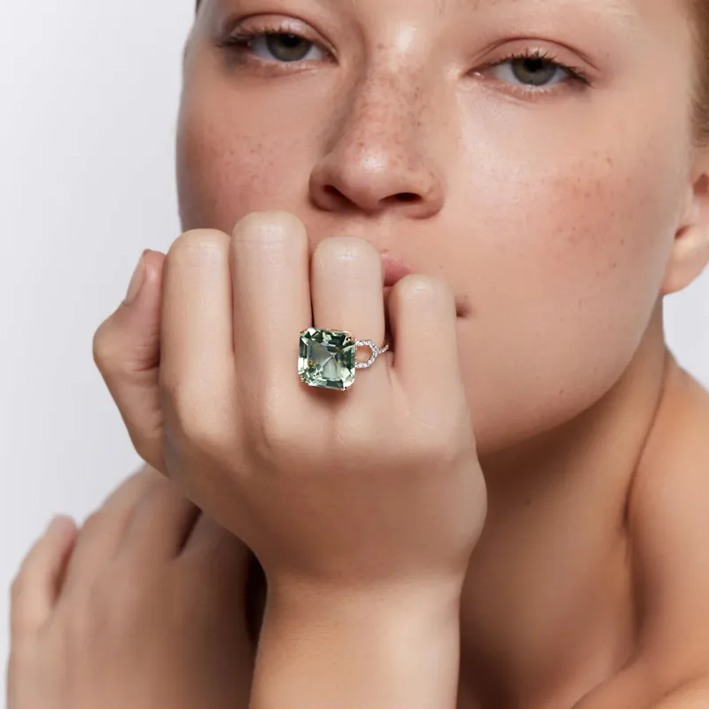 14kt Asscher Cut Green Amethyst Ring