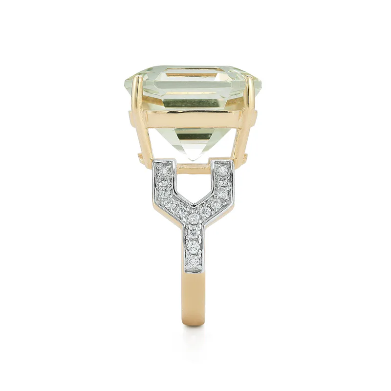 14kt Asscher Cut Green Amethyst Ring