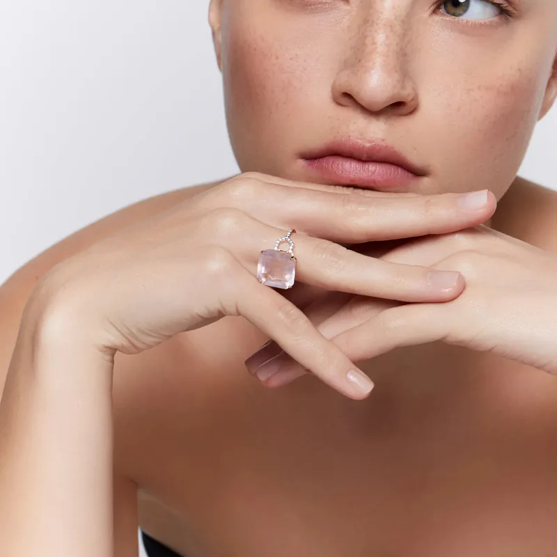 14kt Asscher Cut Pink Topaz Ring