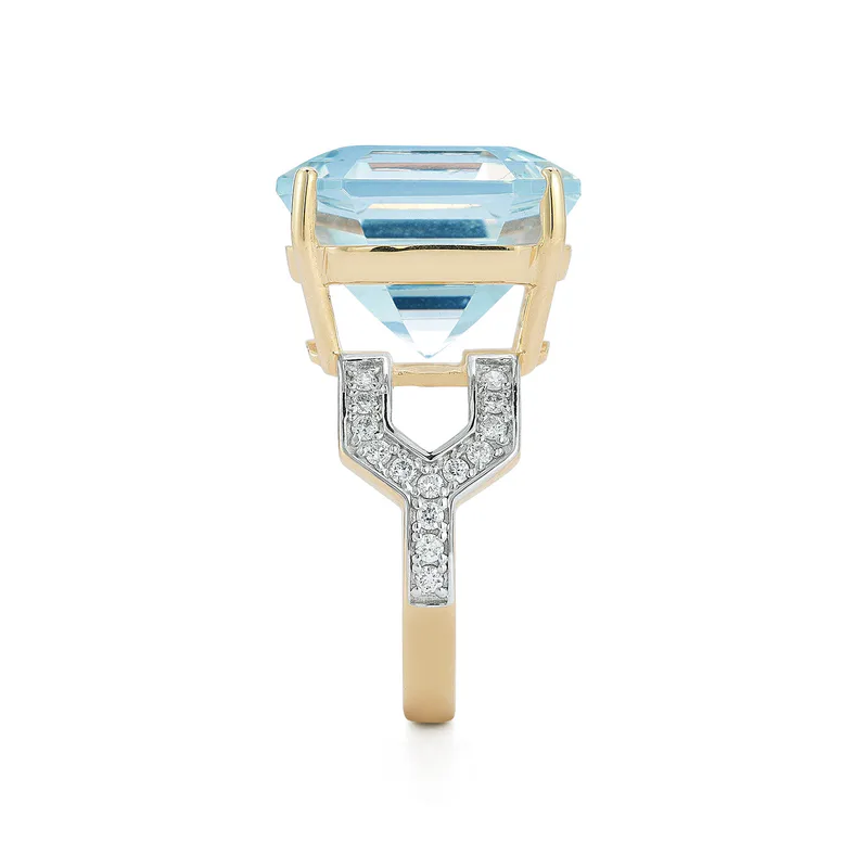 14kt Asscher Cut Swiss Blue Topaz Ring