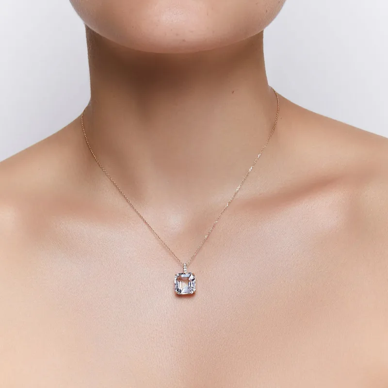 14kt Asscher Cut White Topaz Necklace
