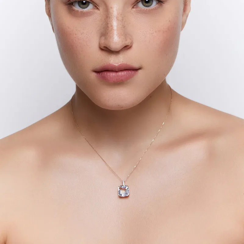 14kt Asscher Cut White Topaz Necklace