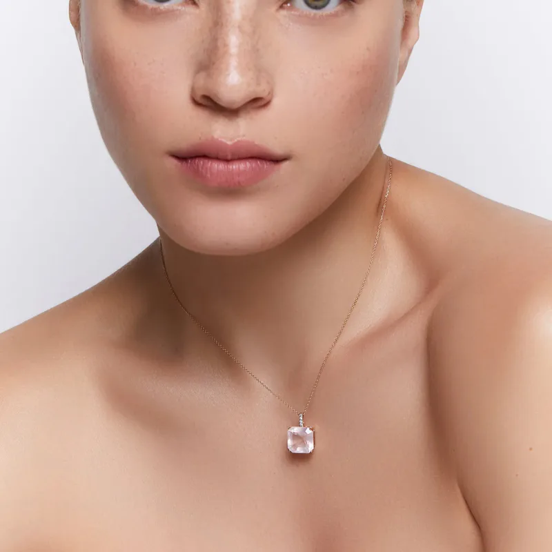 14kt Asscher Cut Pink Topaz Necklace