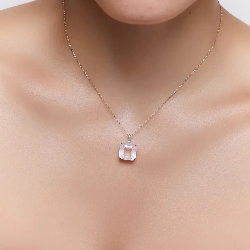 14kt Asscher Cut Pink Topaz Necklace