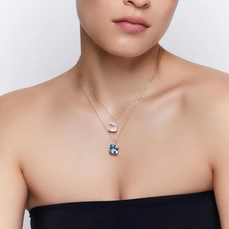 14kt Asscher Cut Pink Topaz Necklace