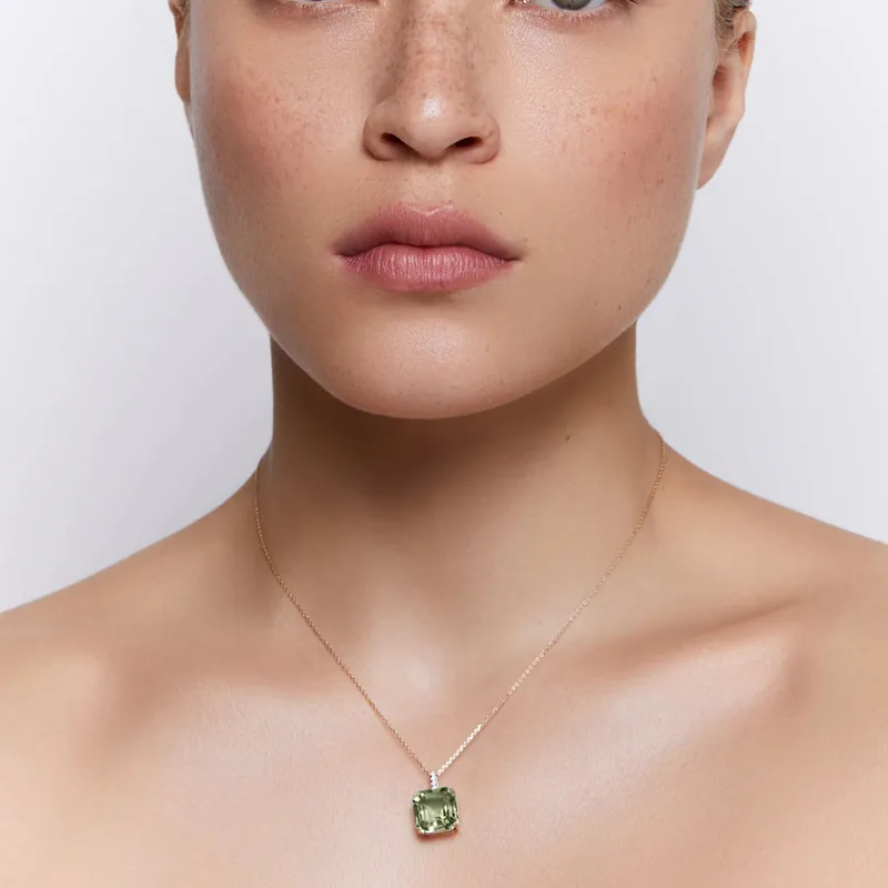 14kt Asscher Cut Green Amethyst Necklace