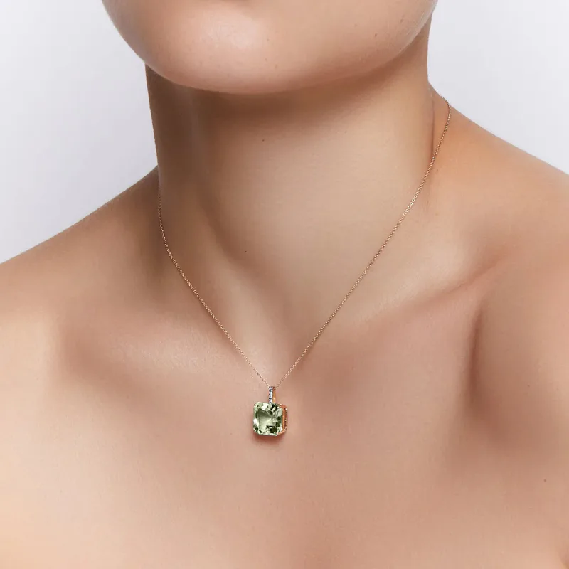 14kt Asscher Cut Green Amethyst Necklace