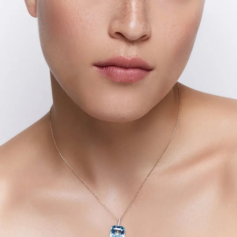 14kt Asscher Cut Swiss Blue Topaz Necklace
