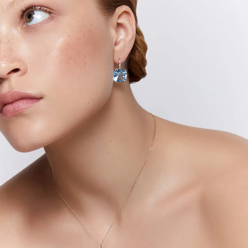 14kt Asscher Cut Swiss Blue Topaz Necklace