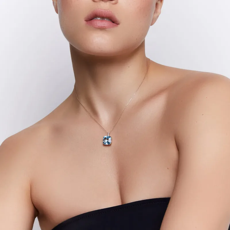 14kt Asscher Cut Swiss Blue Topaz Necklace