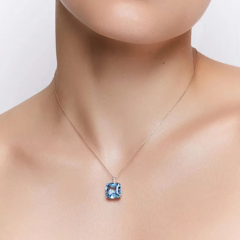 14kt Asscher Cut Swiss Blue Topaz Necklace