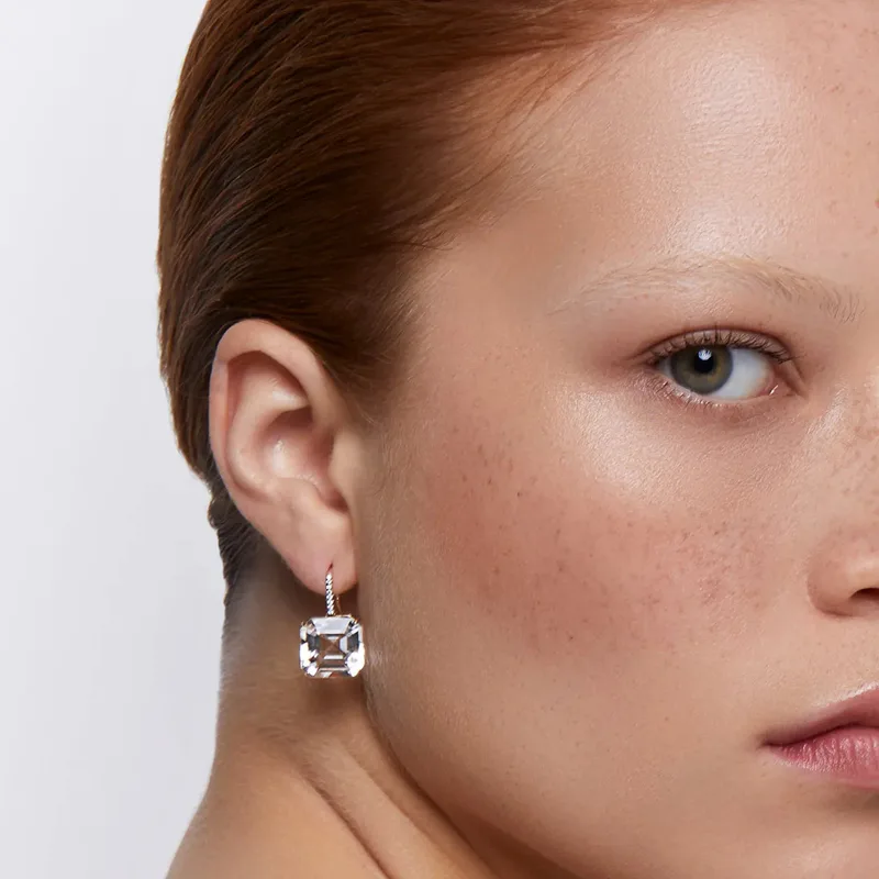 14kt Asscher Cut White Topaz Drop Earrings