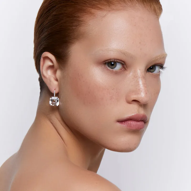 14kt Asscher Cut White Topaz Drop Earrings