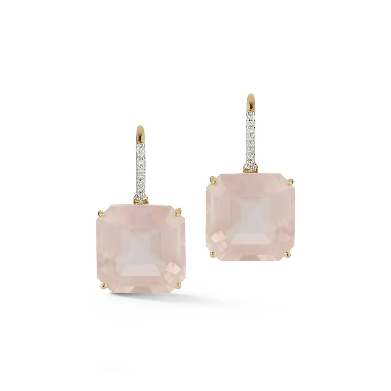 14kt Asscher Cut Pink Topaz Drop Earrings