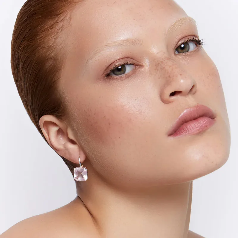 14kt Asscher Cut Pink Topaz Drop Earrings