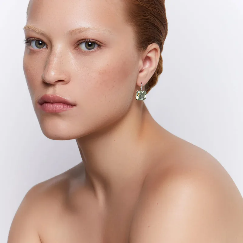 14kt Asscher Cut Green Amethyst Drop Earrings