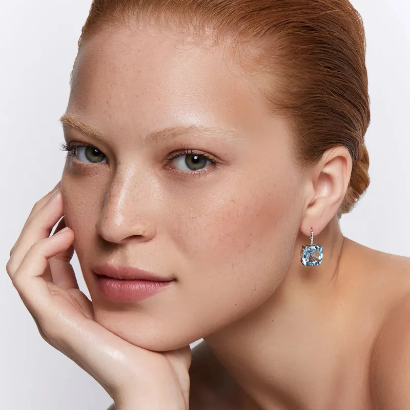 14kt Asscher Cut Blue Topaz Drop Earrings