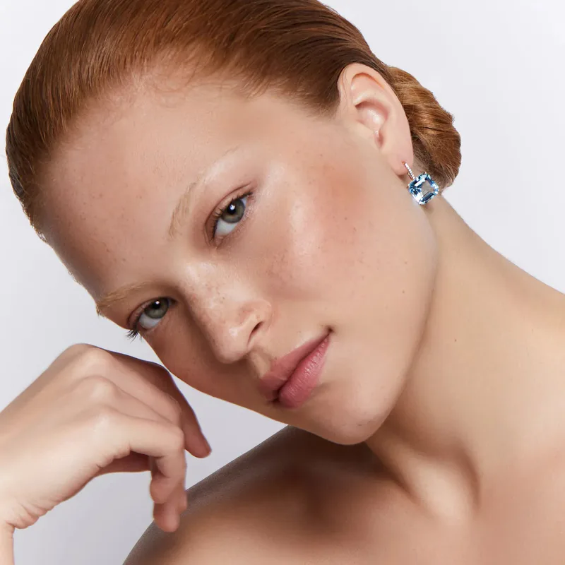 14kt Asscher Cut Blue Topaz Drop Earrings