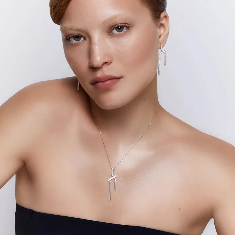 14kt Slanted Twin Bar Necklace