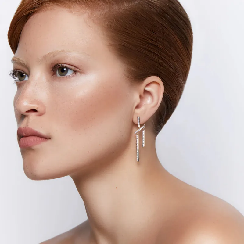 14kt Slanted Twin Bar Earrings