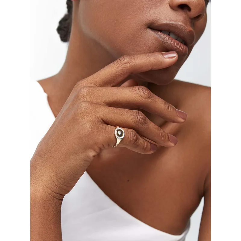 14kt Diamond Dot Halo Signet Ring