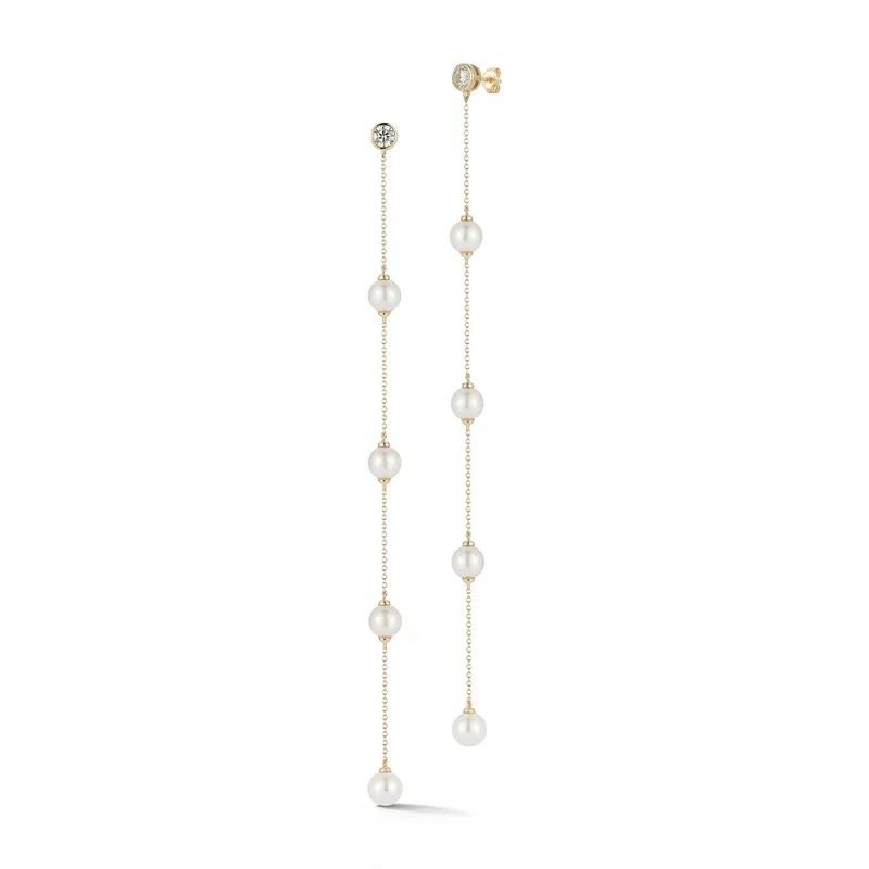 14kt Diamonds and Pearls Drizzle Earrings