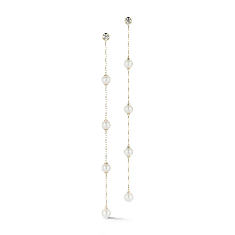 14kt Diamonds and Pearls Drizzle Earrings