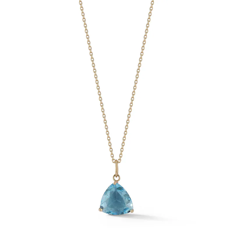 14kt Blue Topaz Trillion Necklace