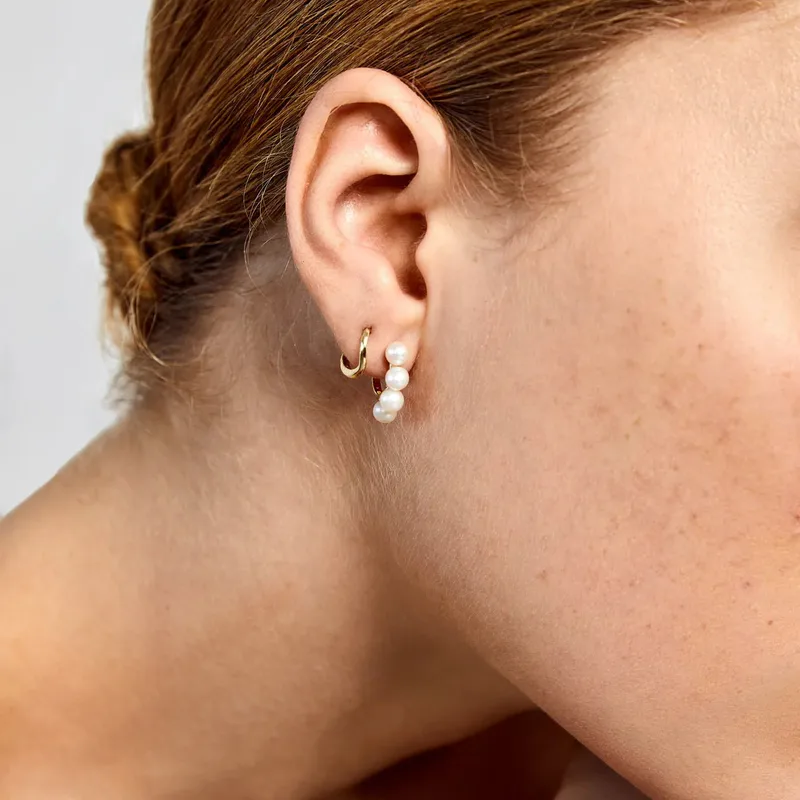 14kt 4 Point Pearl Hoops