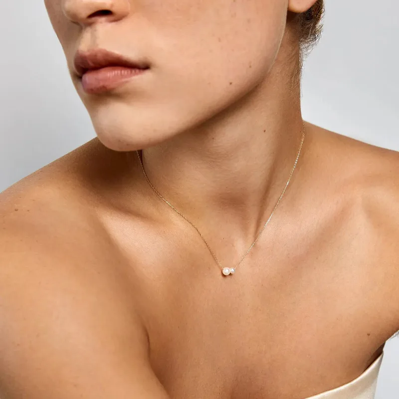 14kt Duo Suspended Pearl Necklace