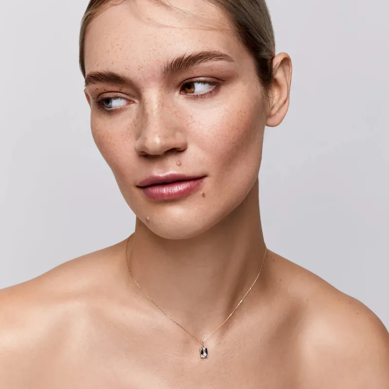 14kt Emerald Cut Blue Topaz Necklace
