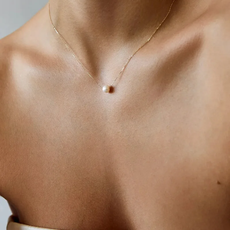14kt Suspended Pearl Necklace
