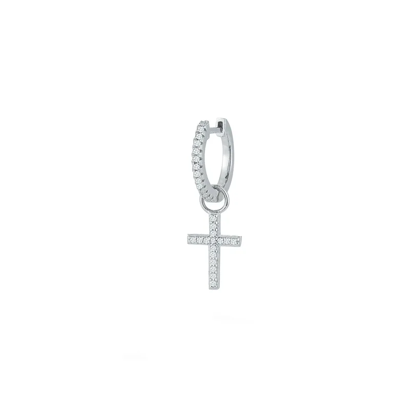 14kt Men's Single Diamond Huggie With Detachable Cross