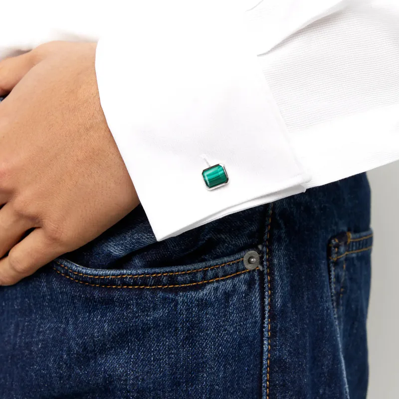 Emerald Cut Malachite Cufflinks