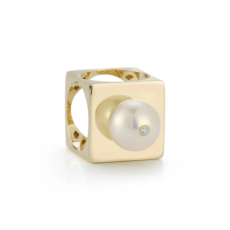 14kt Pearl Cube Ring