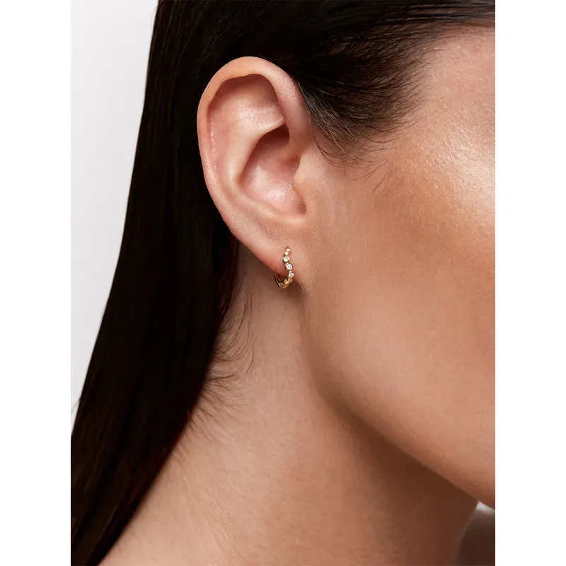 14kt Diamond Bezel Wave Huggies