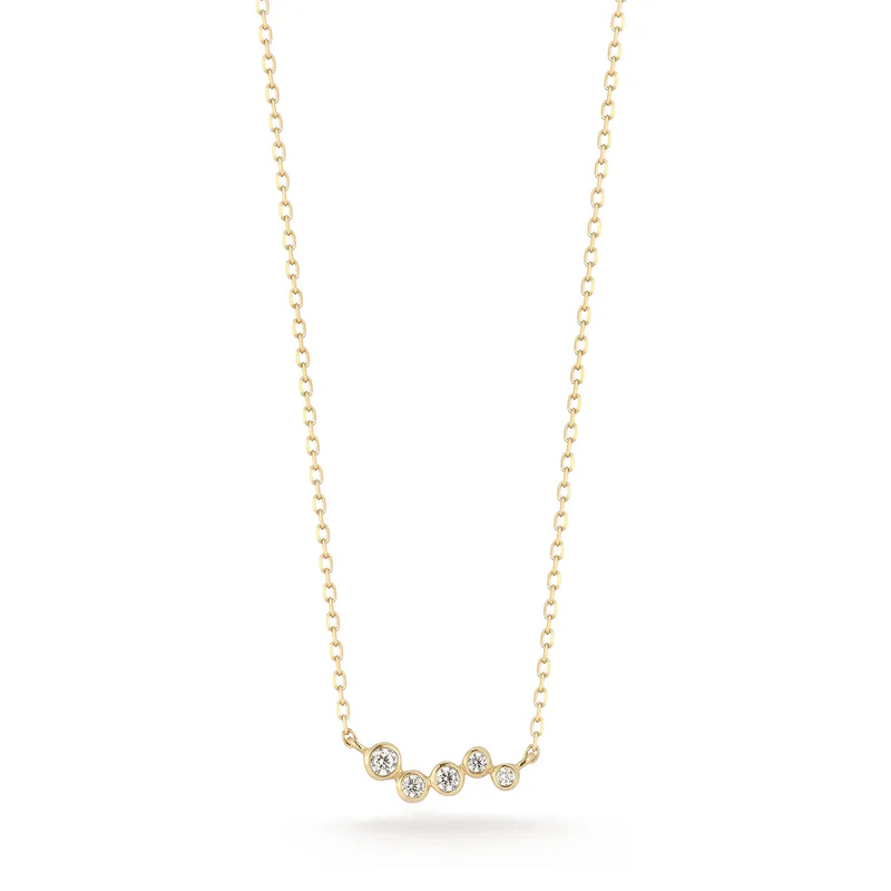 14kt Mini Diamond Bezel Wave Diamond Necklace