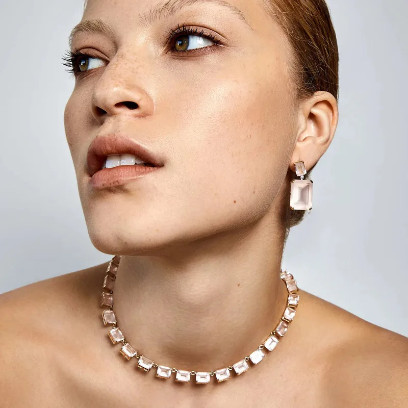 14kt Rose Quartz Frame Earrings
