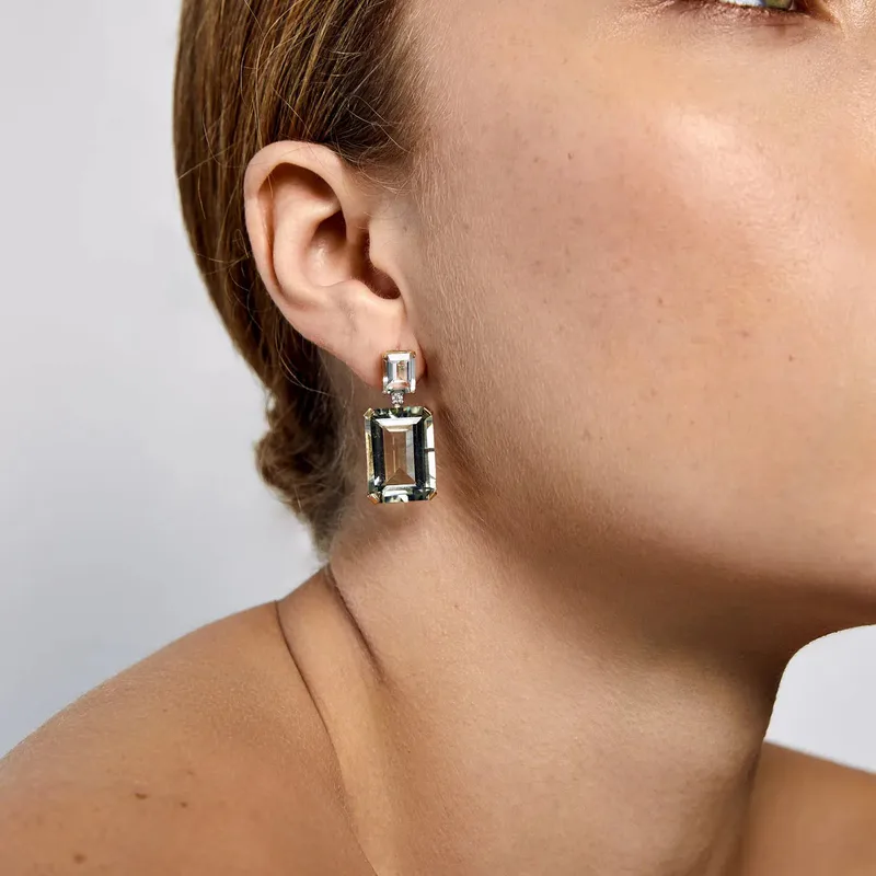 14kt Green Amethyst Frame Earrings